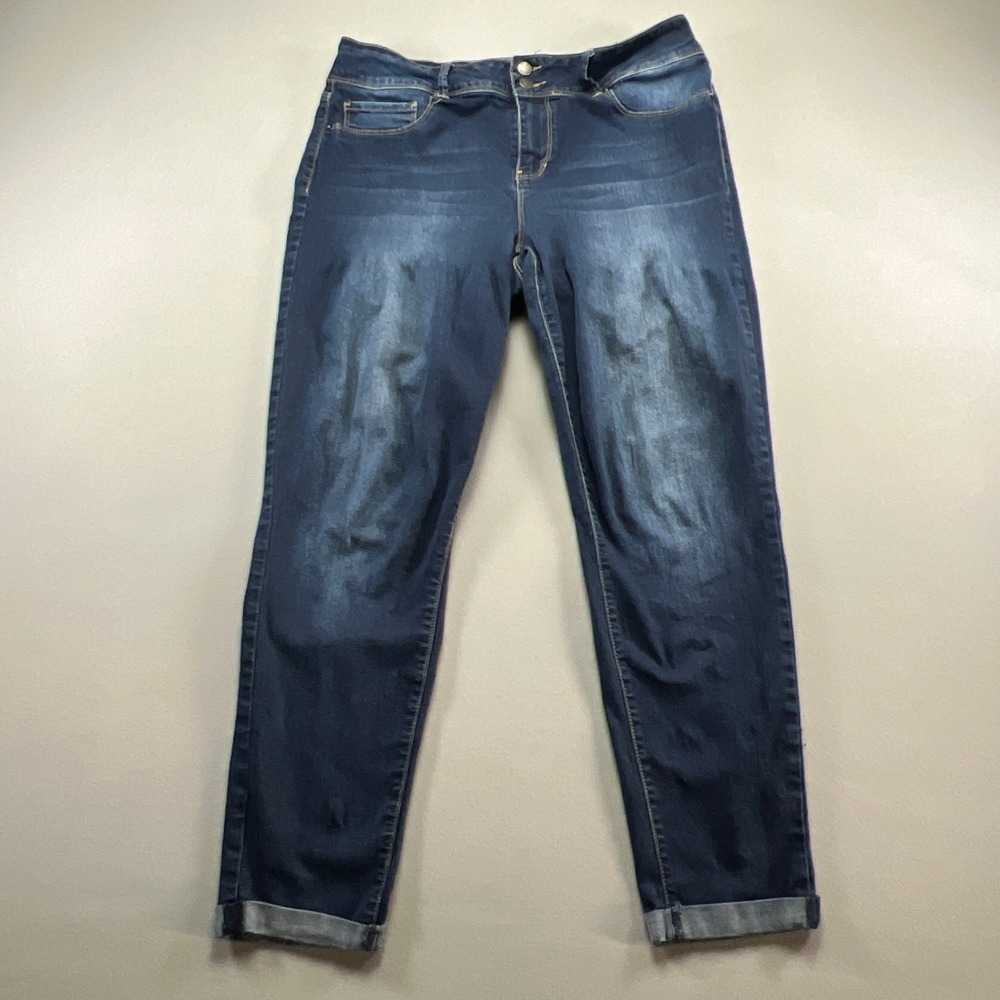YMI Midi Jeans Women 13 Blue Denim Cotton Stretch Mid Rise Skinny Leg Cuffed Hem